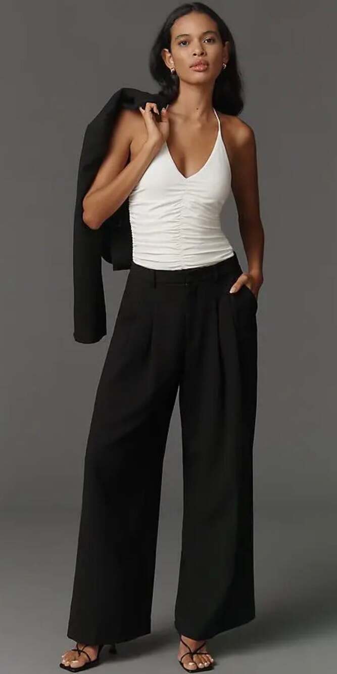 Anthropologie Maeve Avery Wide Leg Pleated Trousers Black Size Small OB2047637
